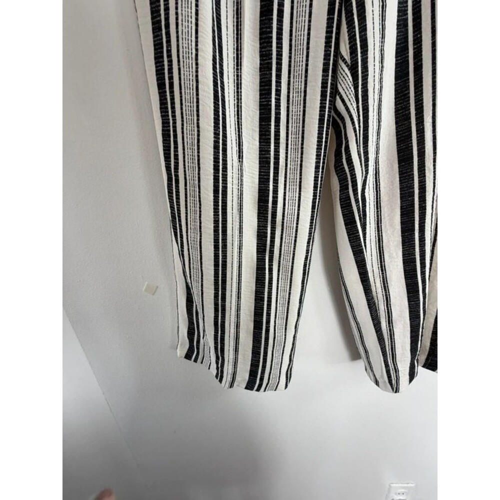 Women’s Black & White Striped Paperbag Tie Waist Wide Leg Pants Size M - Picture 4 of 10